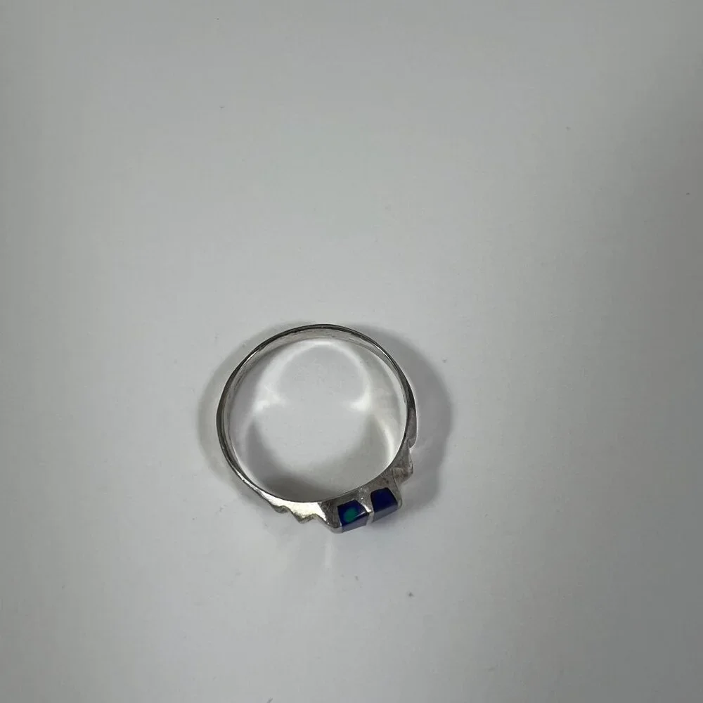 Sterling Silver 925 Ring With Blue Enamel Inlay Adjustable For Women - Picture 2 of 3